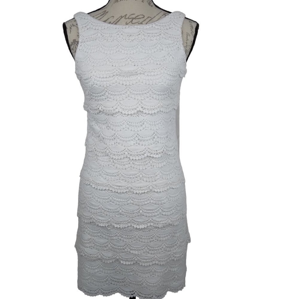 WHBM | Sleeveless Tiered Lace Shift Dress White | Size 00 - Picture 3 of 12